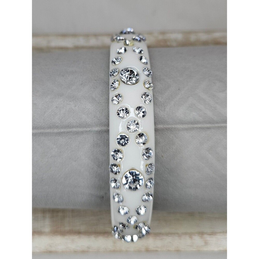 Vintage 90s Rhinestone Cream White Lucite Bangle Bracelet NOS